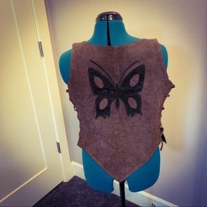 hippy vest hand made real suede leather butterfly
